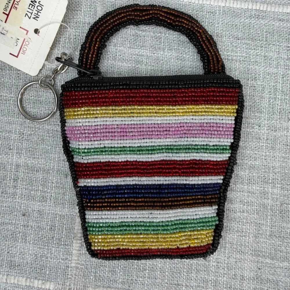 VTG Y2K John Weitz Beaded Coin Purse Change Bag Keychain Wallet Boho